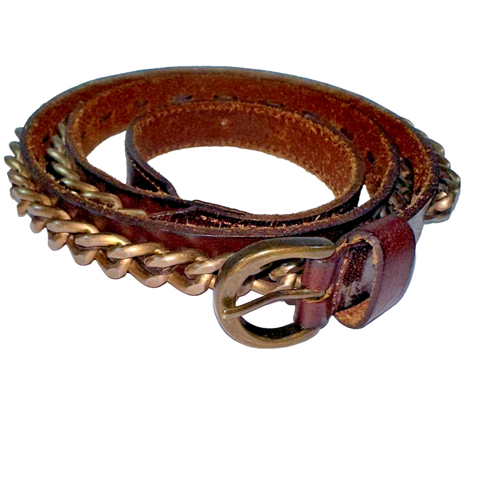 Banana Republic Women's Medium Leather Belt Metal Chain Detail Bohemian‎